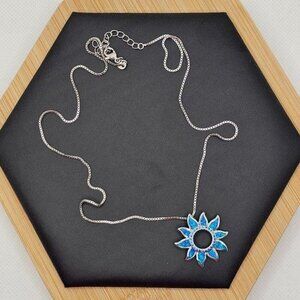 Sunburst Pendant Necklace With Synthetic Blue Opal (NWOT)